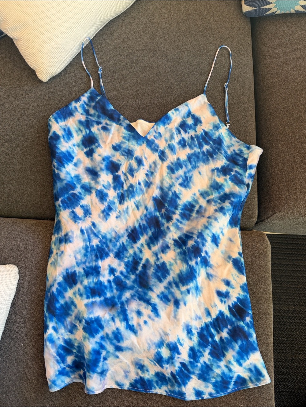 Cami NYC Blue and White Tie-Dye Silk Camisole